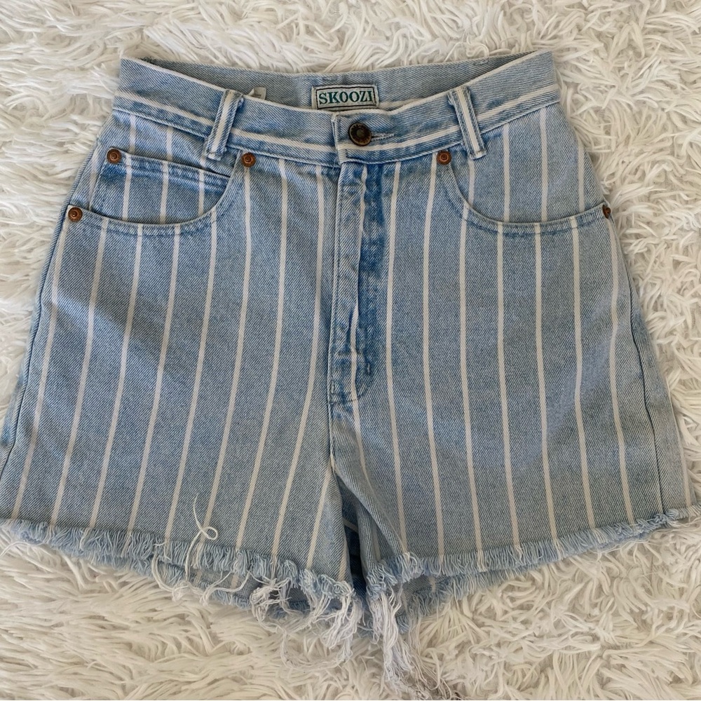 Vintage Retro 80s Blue Striped Denim Shorts